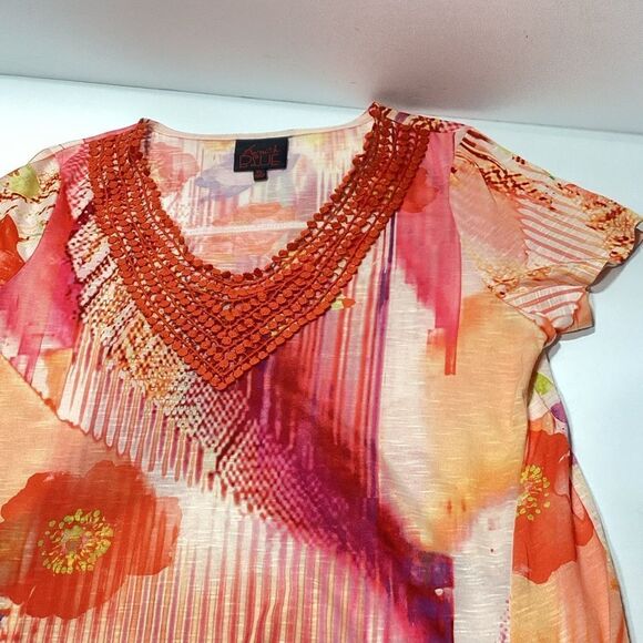 French Blue Brand Tunic Orange Floral Lightweight High Low Orange Crochet Front - Picture 11 of 11